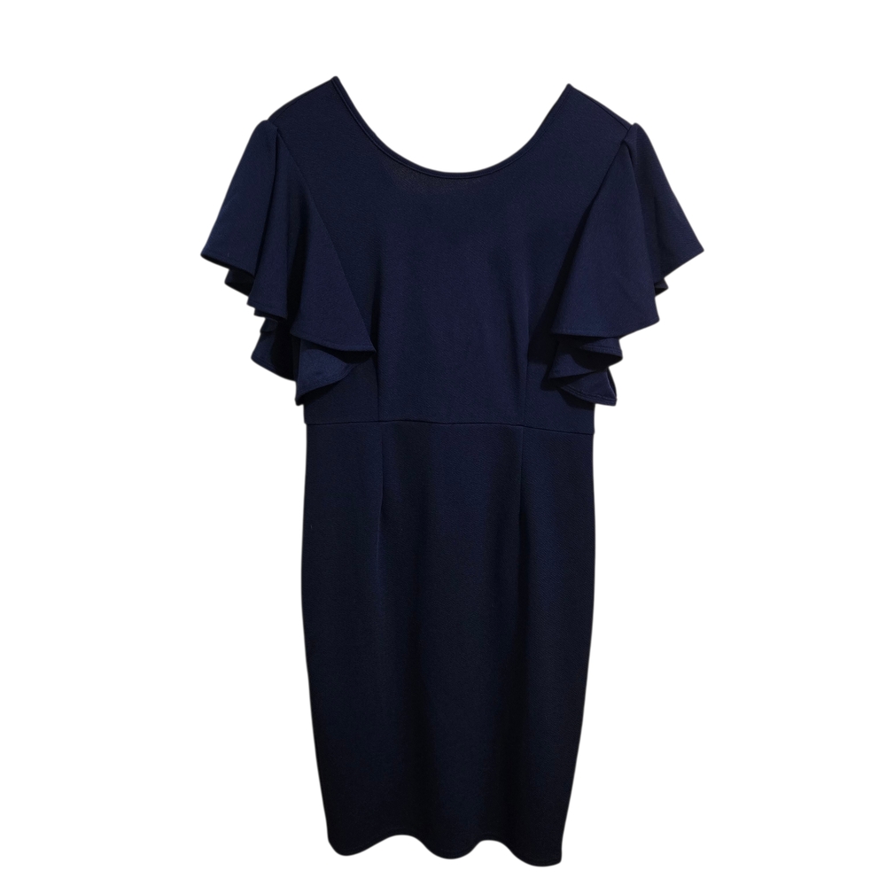 Elegant Navy Blue Ruffle‎ Sleeve Dress Size Large
